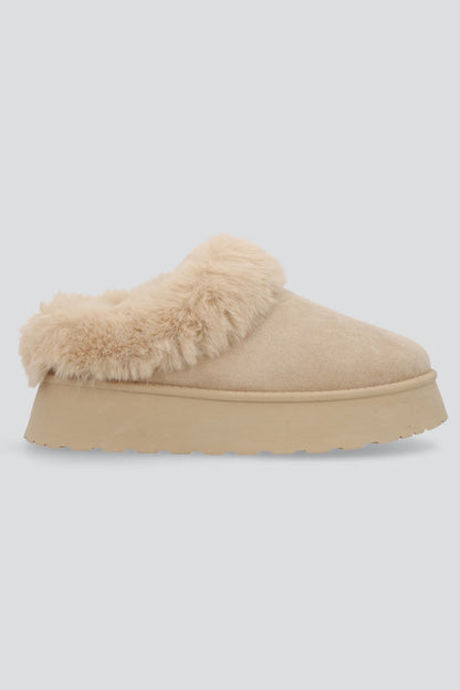 Pantuflas Plataforma Cozy Suede Beige