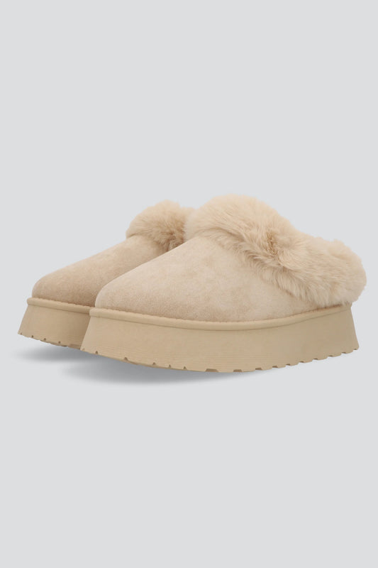 Pantuflas Plataforma Cozy Suede Beige