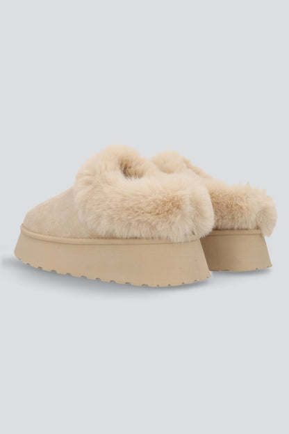 Pantuflas Plataforma Cozy Suede Beige