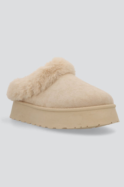 Pantuflas Plataforma Cozy Suede Beige